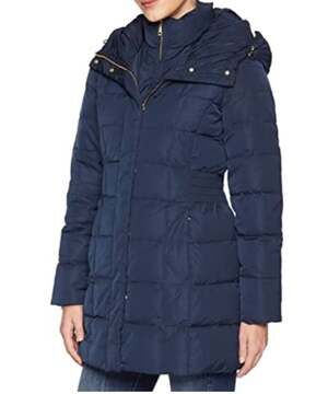 Cole Haan Signature Women's Taffeta Down Puffer Coat with Bib Front and Oversize